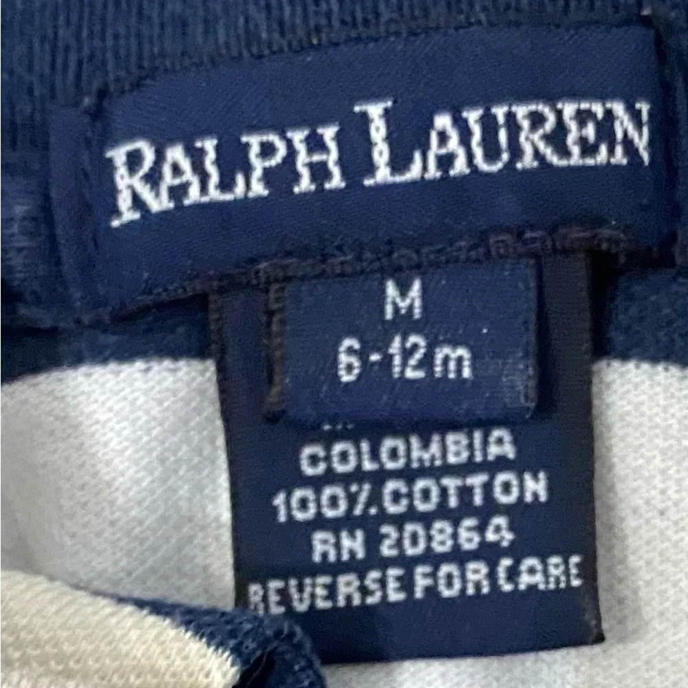 Vintage Ralph Lauren Infant Sz M (6-12m) Navy/White Striped Mesh‎ Polo Bodysuit
